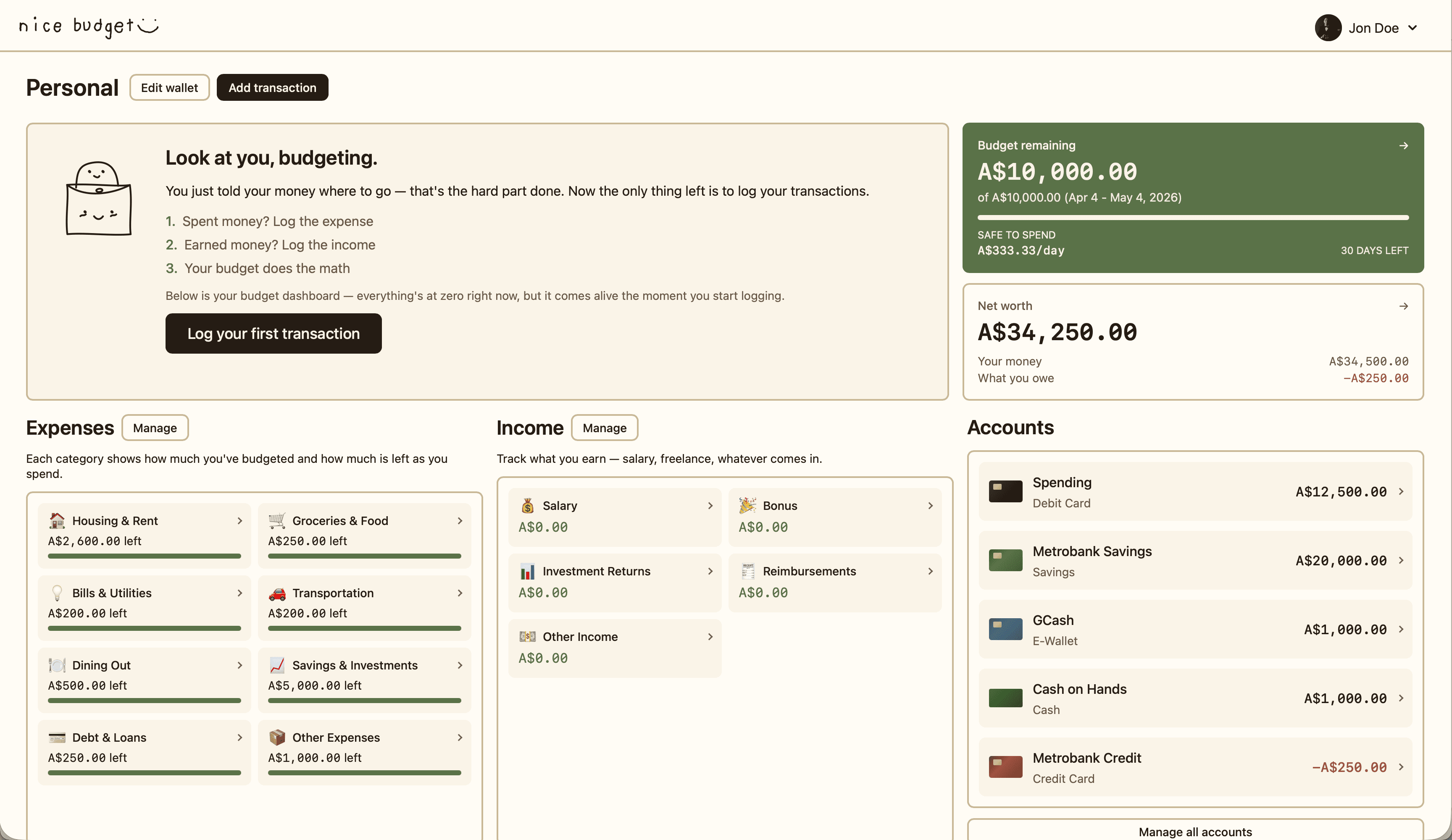 Nice Budget dashboard in light mode