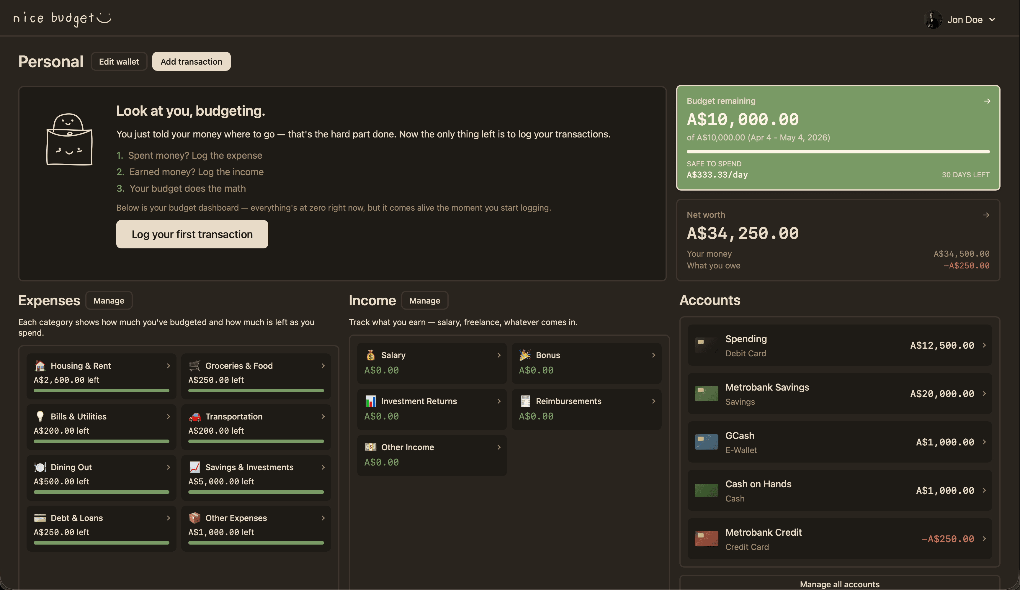 Nice Budget dashboard in dark mode